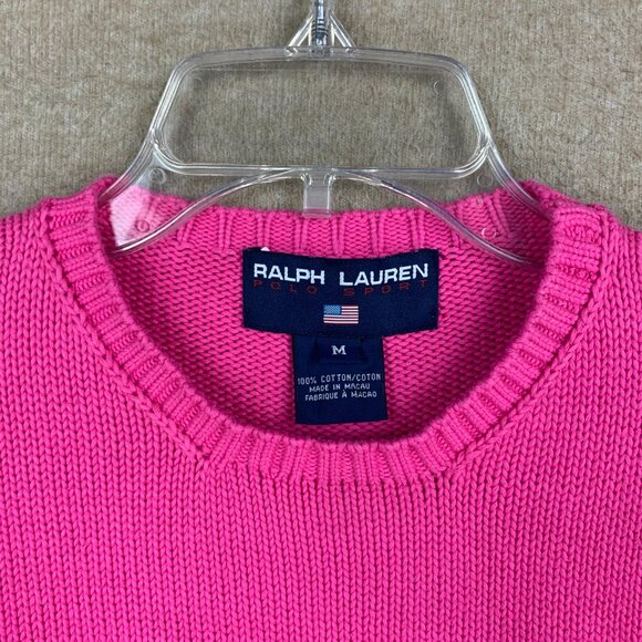 Ralph Lauren Polo Sport 100% Cotton Sweater M Pink Crew Neck Barbie Preppy Y2k - Picture 5 of 14
